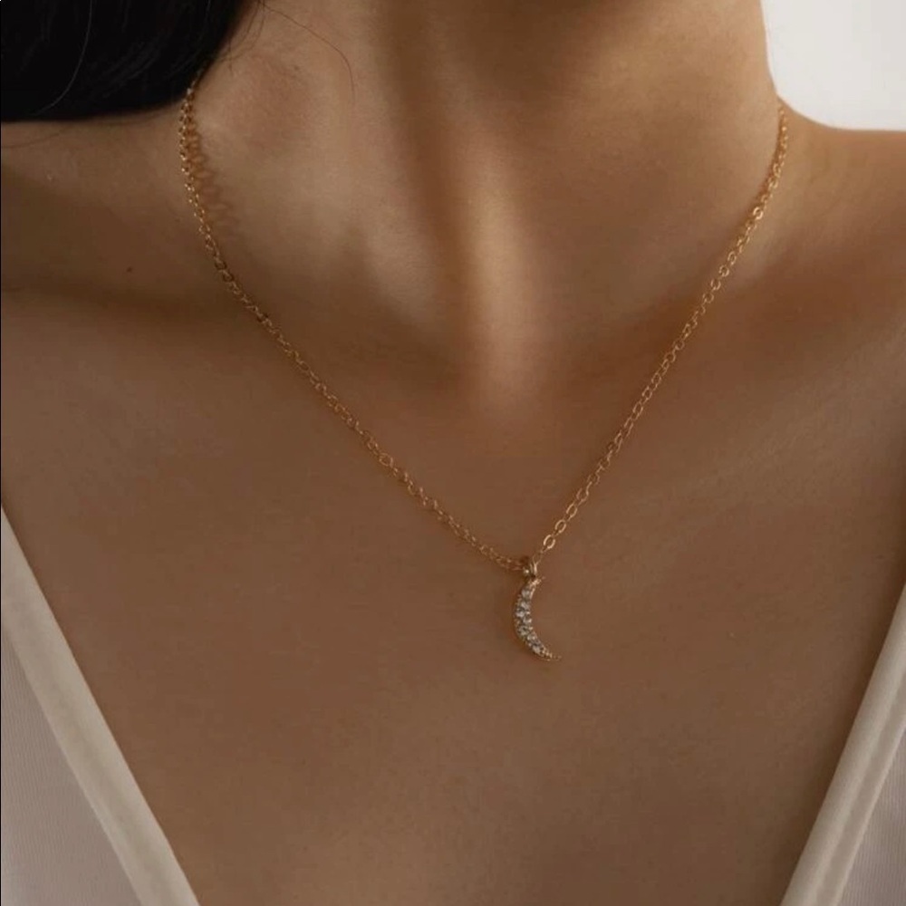 Gold 3/$30 Rhinestone Moon Necklace